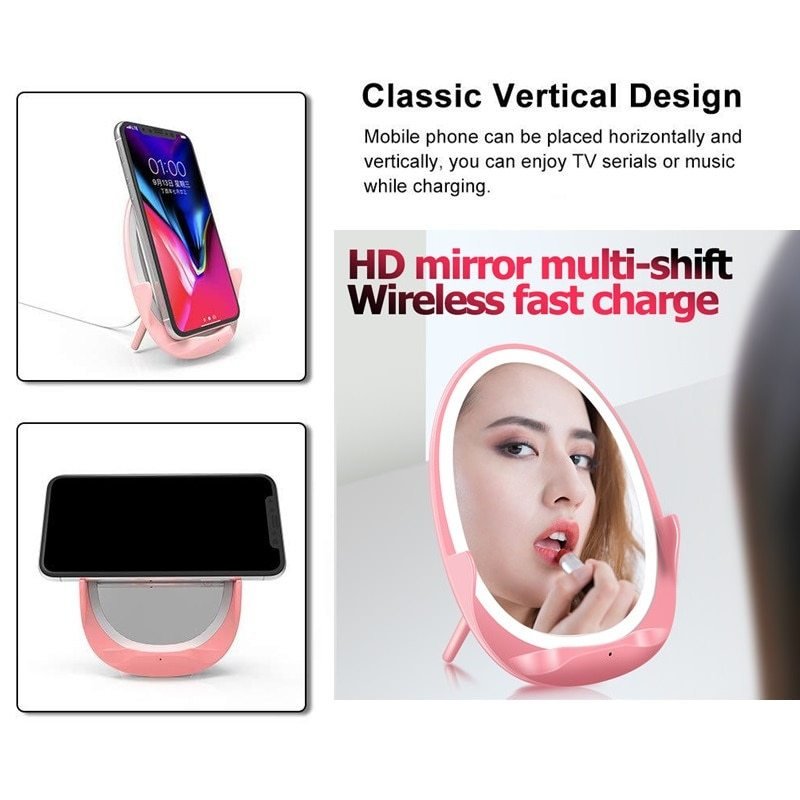 LUMIDOCK Vertical LED Fill Light Makeup Mirror with Wireless Charger & Phone Bracket - Image 3