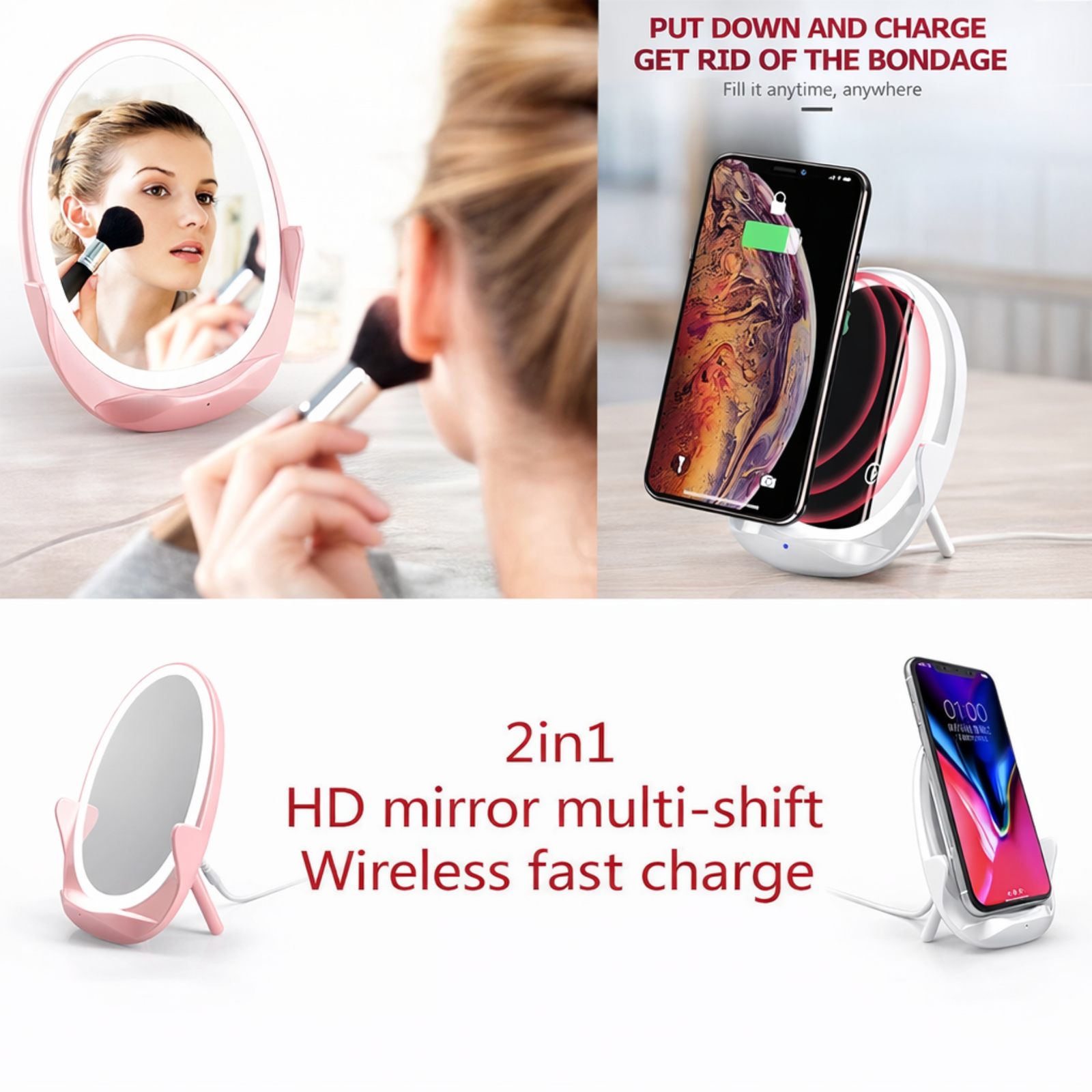 LUMIDOCK Vertical LED Fill Light Makeup Mirror with Wireless Charger & Phone Bracket - Image 2